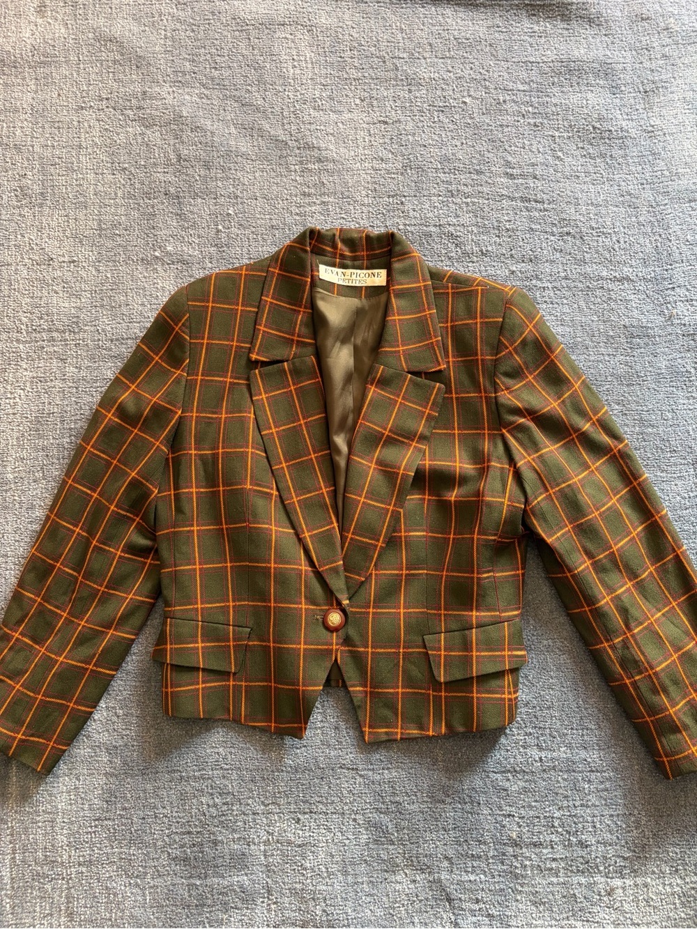 Vintage Green Plaid Cropped Blazer